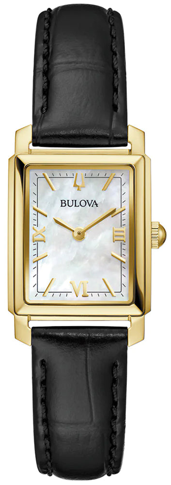 Bulova 97L173 Reloj Mujer - Caja dorada, correa de piel negra, esfera nacarada