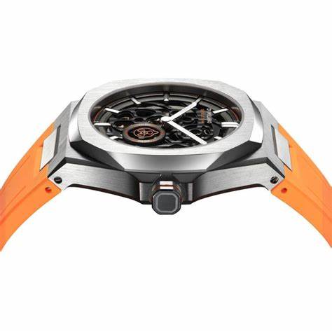 D1 MILANOD1 Milano Skeleton Slice Orange SKRJ16 Unisex Watch - Silver Stainless Steel, Skeleton Dial, Orange Rubber Strap, 41.5mmWATCHESEcecile