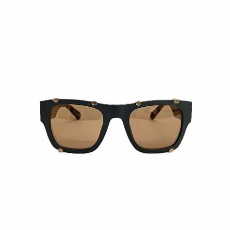 Philipp Plein SPP042W-54L46G Unisex Square Sunglasses – Matte Dark Grey Gold Frame, Brown Mirror Copper Lenses