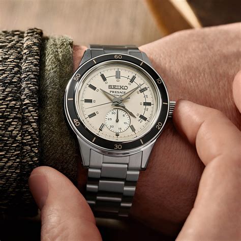 Reloj automático Seiko Presage SSA447J1 para hombre - Serie Style 60's, esfera marfil, brazalete acero