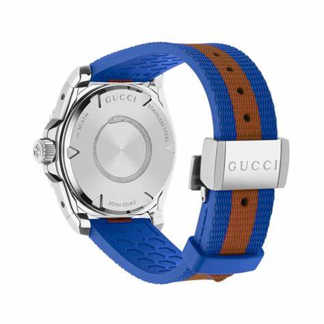 Gucci Dive 40mm YA136352 Unisex Watch – Dark Grey Dial, Blue and Brown Rubber Strap