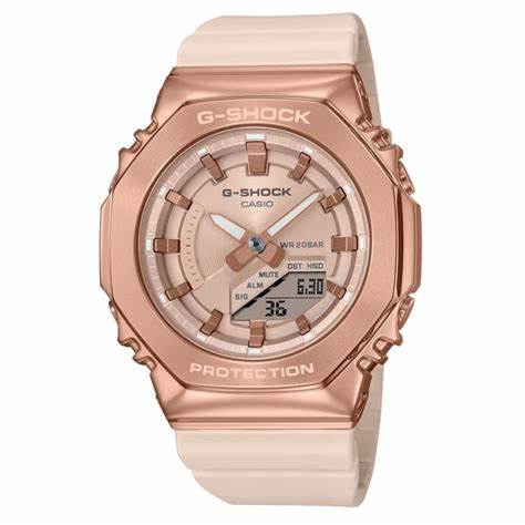 Casio G-SHOCK GM-S2100PG-4AER Reloj mujer - Oro rosa bisel metálico, correa de resina beige