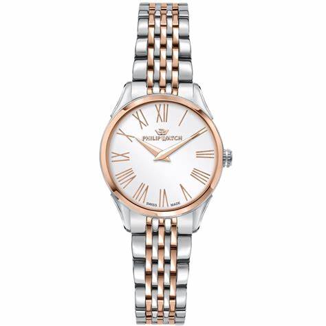 Philip Watch Roma R8253217507 Orologio da donna - Acciaio inossidabile oro rosa, quadrante bianco