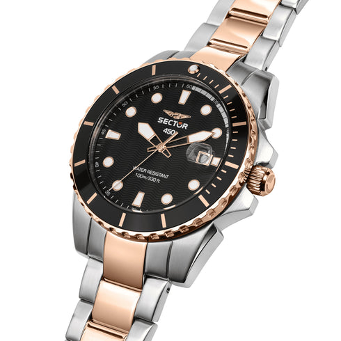Sector 450 R3253276002 Men's Watch – Black Dial, Two-Tone Steel & Rose Gold