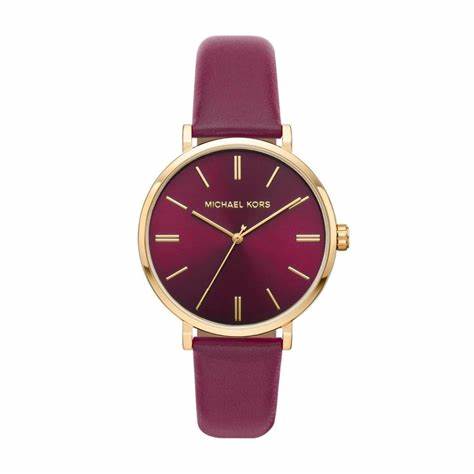 Michael Kors Addyson MK2970 Orologio da donna in oro - Quadrante bordeaux, cinturino in pelle