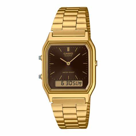 Casio AQ-230GA-5AMQYES Unisex Analog-Digital Watch - Gold-Tone Stainless Steel Band, Brown Dial