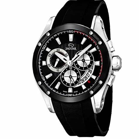 Jaguar Men's Swiss Quartz Chronograph Watch - Model J688/1, Stainless Steel Case, Black Dial, Black Rubber Strap