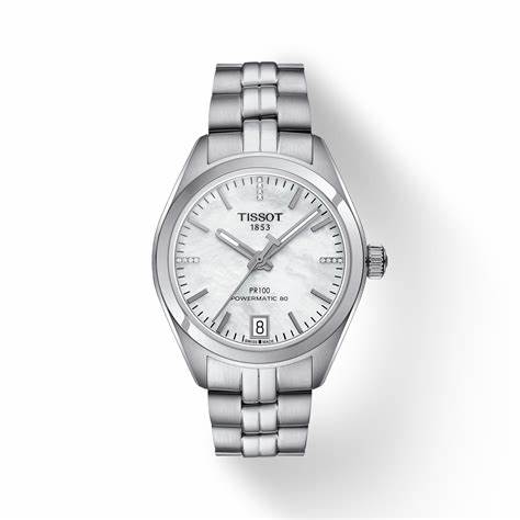 Tissot PR 100 Powermatic 80 Lady T1012071111600 – Mother of Pearl Dial, Diamond Indices, Stainless Steel Bracelet