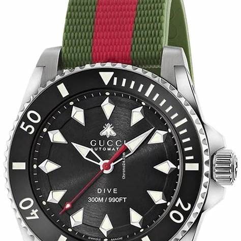 Gucci Dive 40mm YA136349 Men's Watch – Black Dial, Green and Red Rubber Strap