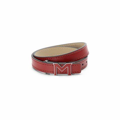 Montblanc Logo M Bracciale in pelle rossa 129501 - Chiusura regolabile in acciaio inossidabile