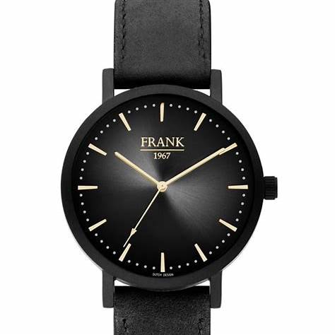 Frank 1967 7FW-0015 Men's Watch - Black Leather Strap, Grey Dial, 42mm