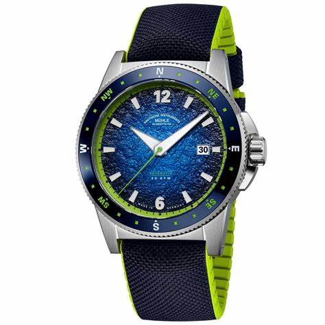 Mühle-Glashütte Sportivo Compass Date M1-52-22-CK Orologio automatico da uomo - Quadrante blu, lunetta con bussola