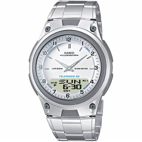 : Casio AW-80D-7AVES Men's Analog-Digital Watch – White Dial, Stainless Steel Bracelet