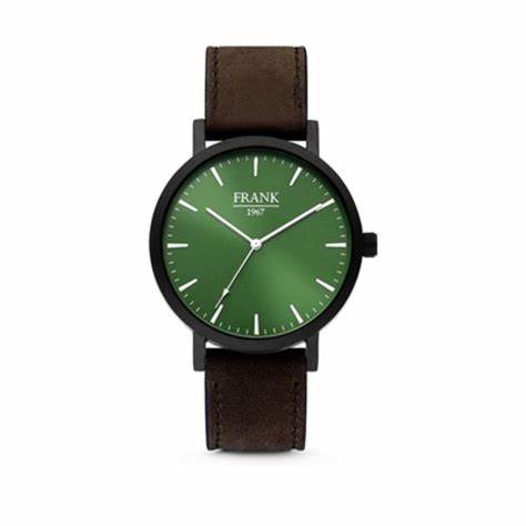 Frank 1967 7FW-0012 Orologio da uomo - Cinturino in pelle marrone, quadrante verde, 42 mm