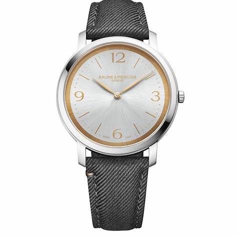 Baume & Mercier Classima MOA10703 Orologio al quarzo da uomo - Cassa in acciaio inossidabile 39 mm, quadrante argentato satinato, inserti placcati oro, doppio cinturino