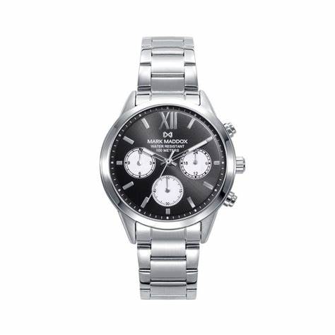 Mark Maddox HM1009-53 Men's Chronograph Watch - Stainless Steel Bracelet, Black Dial