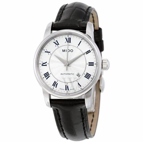 Mido Baroncelli II M76004214 Orologio automatico da donna - Quadrante argento, cinturino in pelle nera