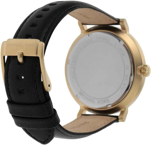 Michael Kors MK8737 Herrenuhr aus goldfarbenem Edelstahl, schwarzes Lederarmband, 42 mm