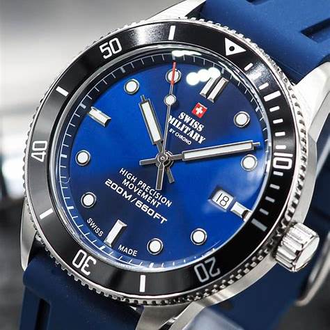 Swiss Military SM34088.08 Men's Dive Watch - Stainless Steel with Blue Dial, 200M Water Resistance