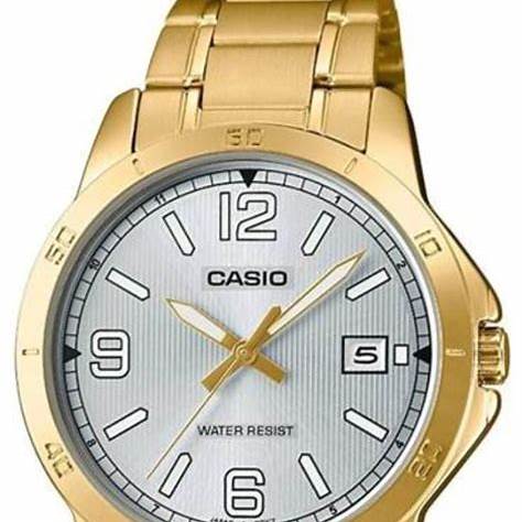 Casio MTP-V004G-7B2UDF Herren-Goldton-Analog-Uhr – Silbernes Zifferblatt