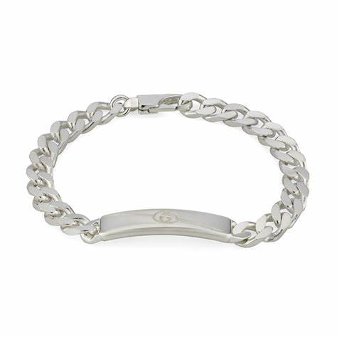 Gucci Diagonal entrelazados G Pulsera de plata de ley - Tamaño 19cm