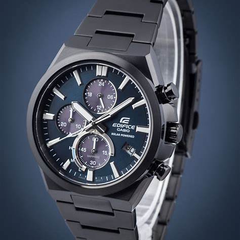 Casio Edifice EFS-S630DC-2AVUEF Herren Solar Chronograph Uhr - Blaues Zifferblatt, Schwarz ionenplattiertes Edelstahlarmband