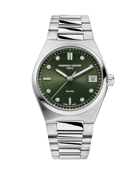 Frederique Constant Highlife Ladies Quartz FC-240GRD2NH6B - Acciaio inossidabile, quadrante verde con diamanti