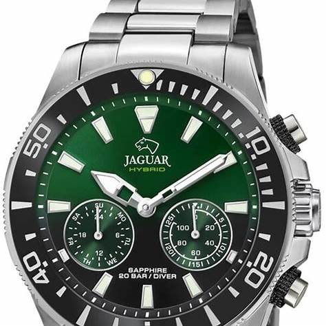 Smartwatch ibrido da uomo Jaguar Connected J888/5 - Cassa in acciaio inossidabile, quadrante verde, bracciale in acciaio inossidabile