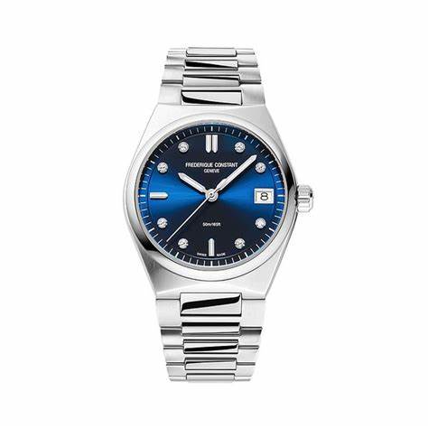 Frederique Constant Highlife Ladies Quartz FC-240ND2NH26B - Orologio in acciaio inossidabile da 31 mm con quadrante blu e indici di diamanti