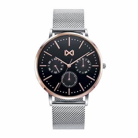 Mark Maddox HM7123-57 Men's Analog Watch - Stainless Steel Mesh Bracelet, Black Dial