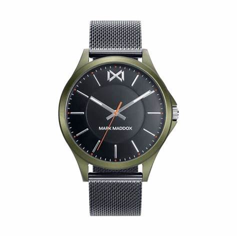 Mark Maddox HM7127-57 Men's Analog Watch - Stainless Steel Mesh Bracelet, Black Dial