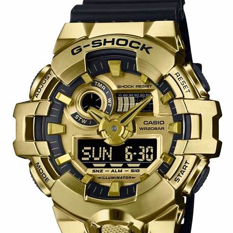 Casio G-Shock GM-700G-9AER Orologio analogico-digitale da uomo - Lunetta in acciaio inossidabile color oro, cinturino in resina nera, resistenza all'acqua 200 m