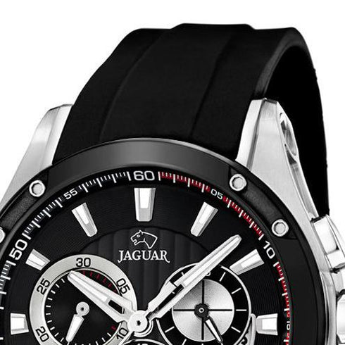 Jaguar Men's Swiss Quartz Chronograph Watch - Model J688/1, Stainless Steel Case, Black Dial, Black Rubber Strap