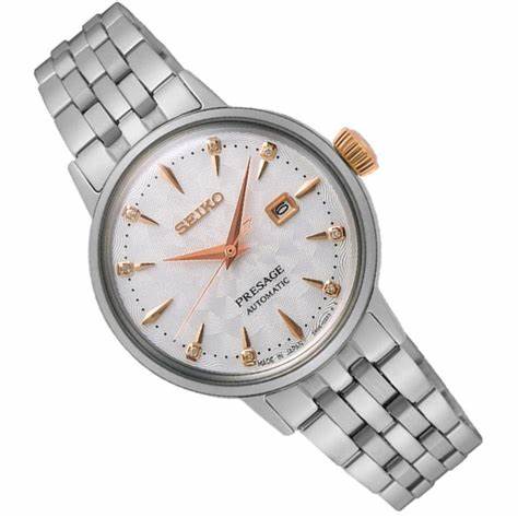 Seiko Presage SRE009J1 Reloj automático de mujer - Esfera blanca, brazalete acero