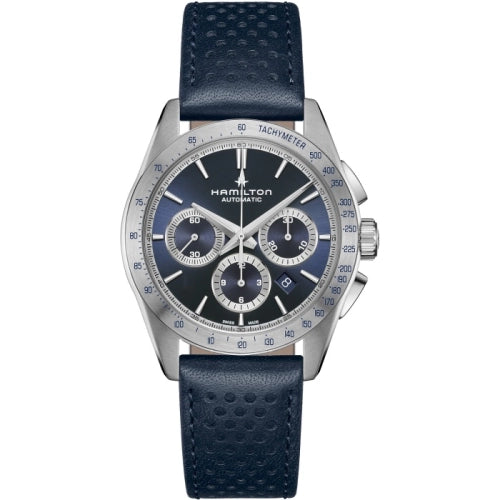 Hamilton Jazzmaster H36616640 Men's Auto Chrono Watch - Blue Dial, Leather Strap