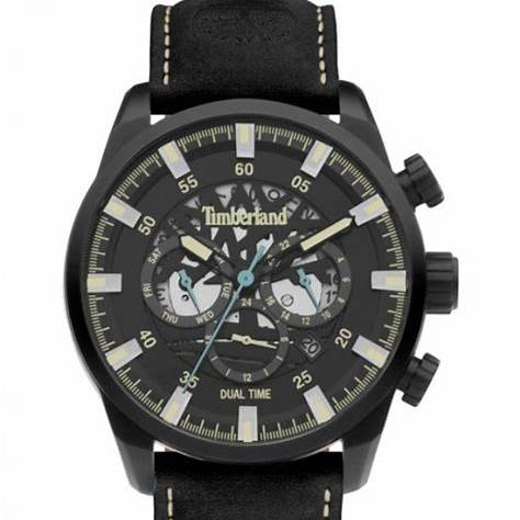 Timberland Henniker III Herrenuhr TDWGF2100601 - Schwarzes Edelstahlgehäuse, schwarzes Zifferblatt, schwarzes Lederarmband