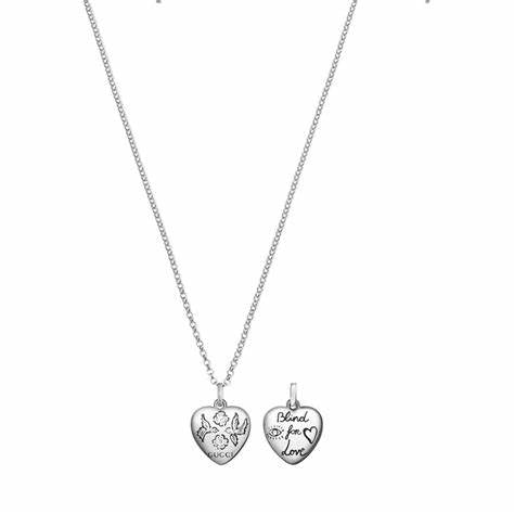 Gucci 'Blind For Love' Sterling Silver Heart Pendant Necklace - Model YBB45554200100U