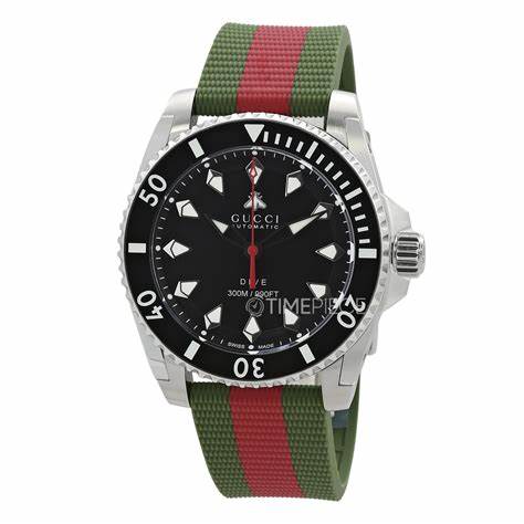 Gucci Dive 40mm YA136349 Men's Watch – Black Dial, Green and Red Rubber Strap