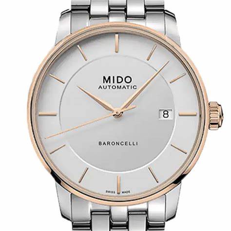 Mido Baroncelli Signature Gent M037.407.21.031.00 Orologio automatico da uomo - Quadrante argento, PVD oro rosa, bracciale in acciaio inossidabile