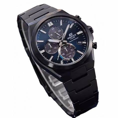 Casio Edifice EFS-S630DC-2AVUEF Herren Solar Chronograph Uhr - Blaues Zifferblatt, Schwarz ionenplattiertes Edelstahlarmband