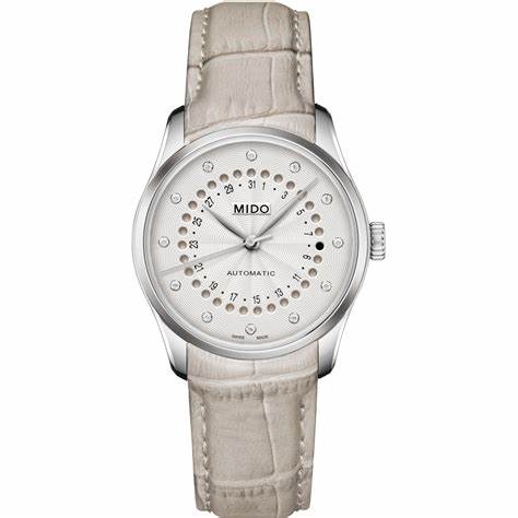 Mido Belluna Mysterious Date M024.207.16.036.00 Automatic Women's Watch – Beige Dial, Beige Leather Strap