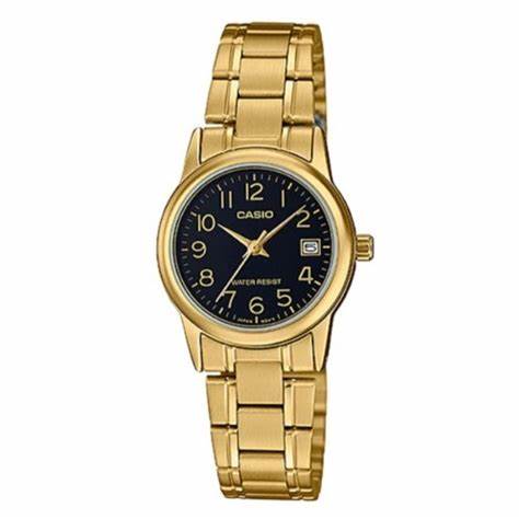 Casio LTP-V002G-1BUDF Damen Goldfarbene Analog-Uhr – Schwarzes Zifferblatt