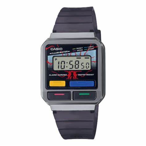 Casio A120WEST-1AER Unisex Digitaluhr – Stranger Things Edition, Mehrfarbige Tasten, Illuminator