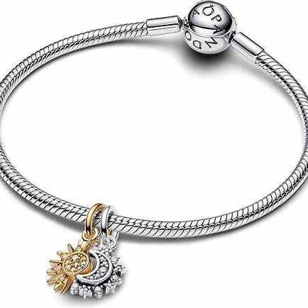 Pandora 763585C01 Charm penzolante Splittable Sun & Moon - Placcatura in argento sterling e oro 14k bicolore con zirconia cubica