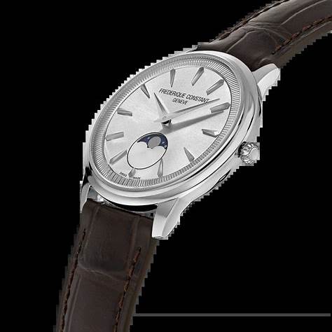 Frederique Constant Classics Moneta Moonphase FC-206S3S6 Men's Watch – Silver Dial, Brown Leather Strap