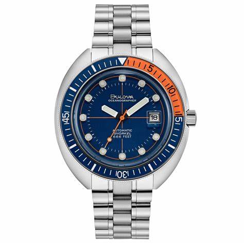 Bulova Oceanographer 'Devil Diver' Men's Watch - Orange Dial, Stainless Steel Bracelet