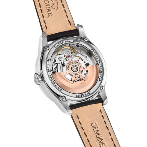 Jaguar Automatic J1000/A Women's Watch – Stainless Steel Case, Black Leather Strap