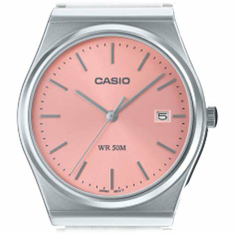 Casio MTP-B145D-4AVEF Herrenuhr - Pinkes Zifferblatt, Edelstahlarmband