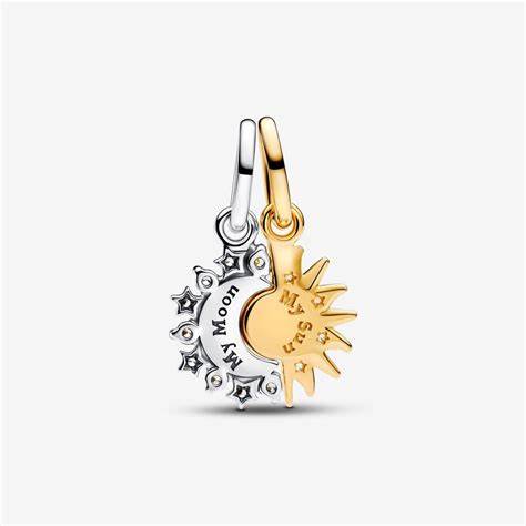 Pandora 763585C01 Charm penzolante Splittable Sun & Moon - Placcatura in argento sterling e oro 14k bicolore con zirconia cubica