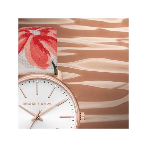 Michael Kors MK2895 Women's Pyper Rose Gold-Tone Watch with Floral Leather Strap
